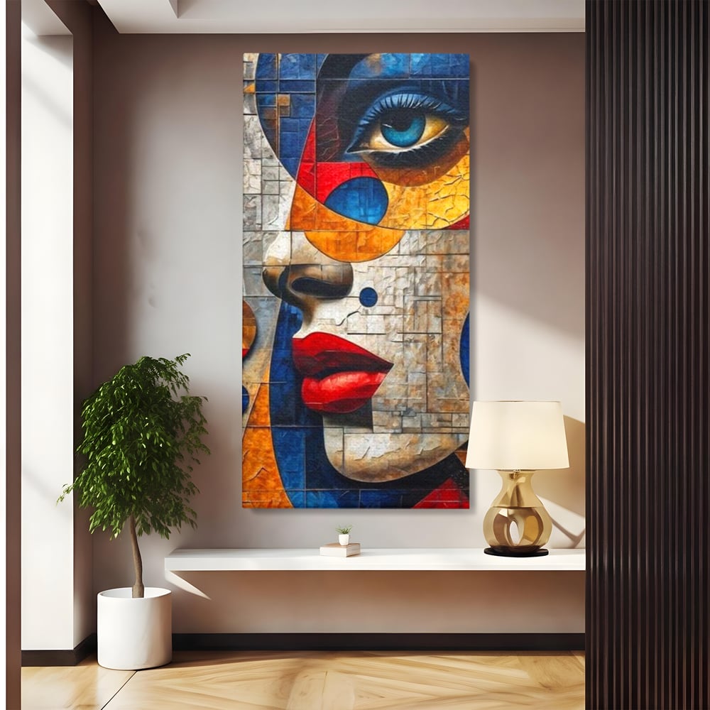 Tablou canvas cu tablou canvas cu portret abstract in stil mozaic, fara rama, pe sasiu de lemn